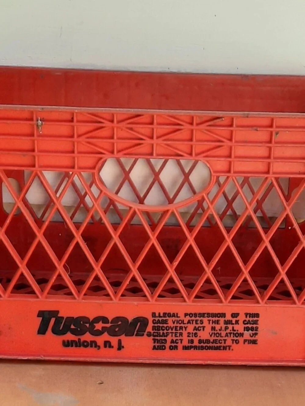 Vintage Plastic Milk Crate  Tuscan Farms, Union, NJ   Orange Red